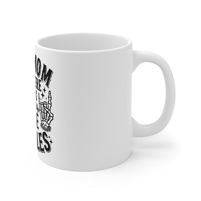 Mug — "Just a Mom Out Here Trying Not to Raise Assholes" Funny Ceramic Coffee Cup