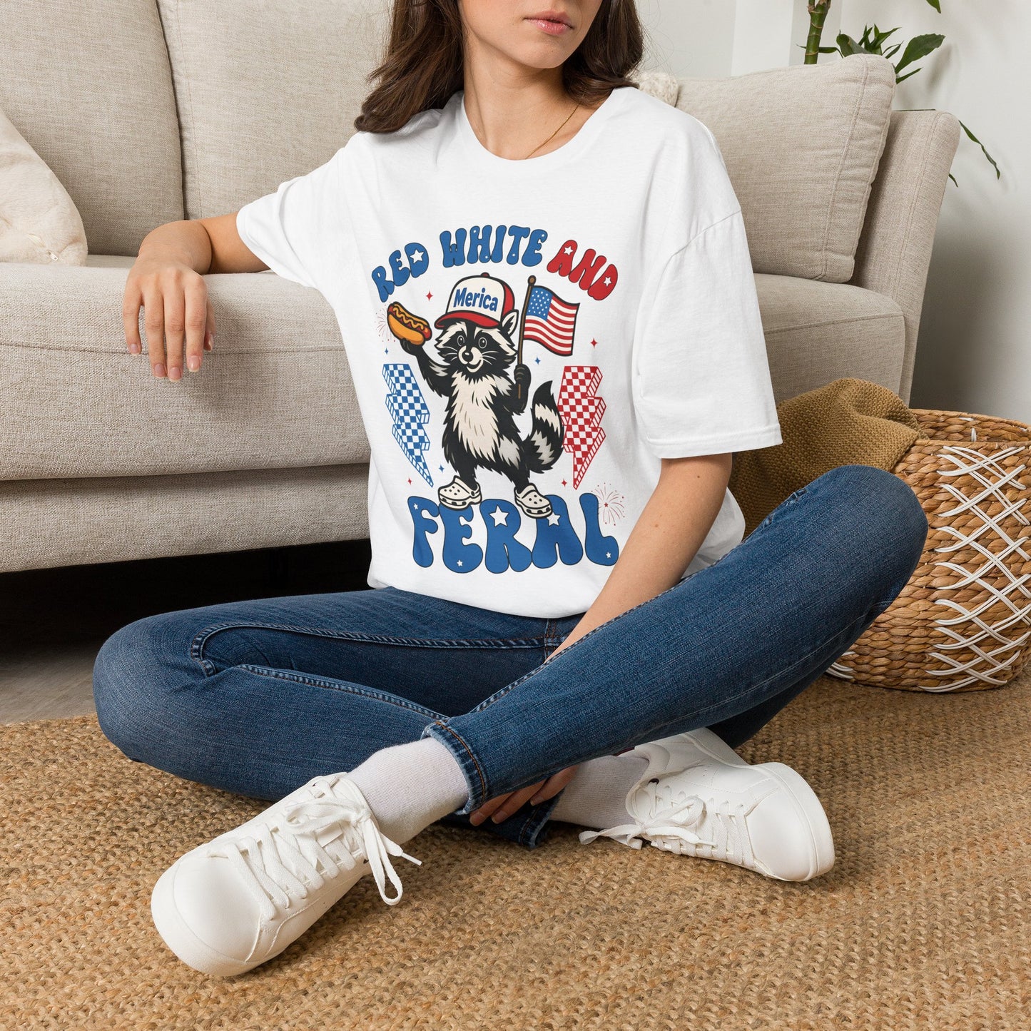 Red White and Feral T-Shirt — 'Merica Raccoon Patriotic Tee