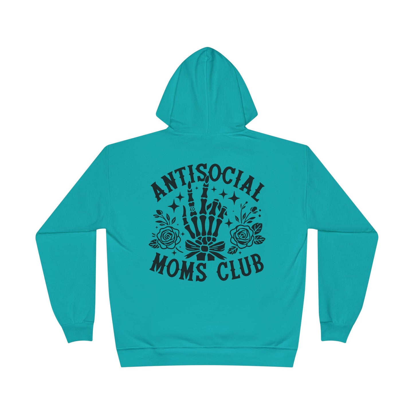 Antisocial Moms Club Hoodie — Skeletal Hand & Rose Graphic Pullover