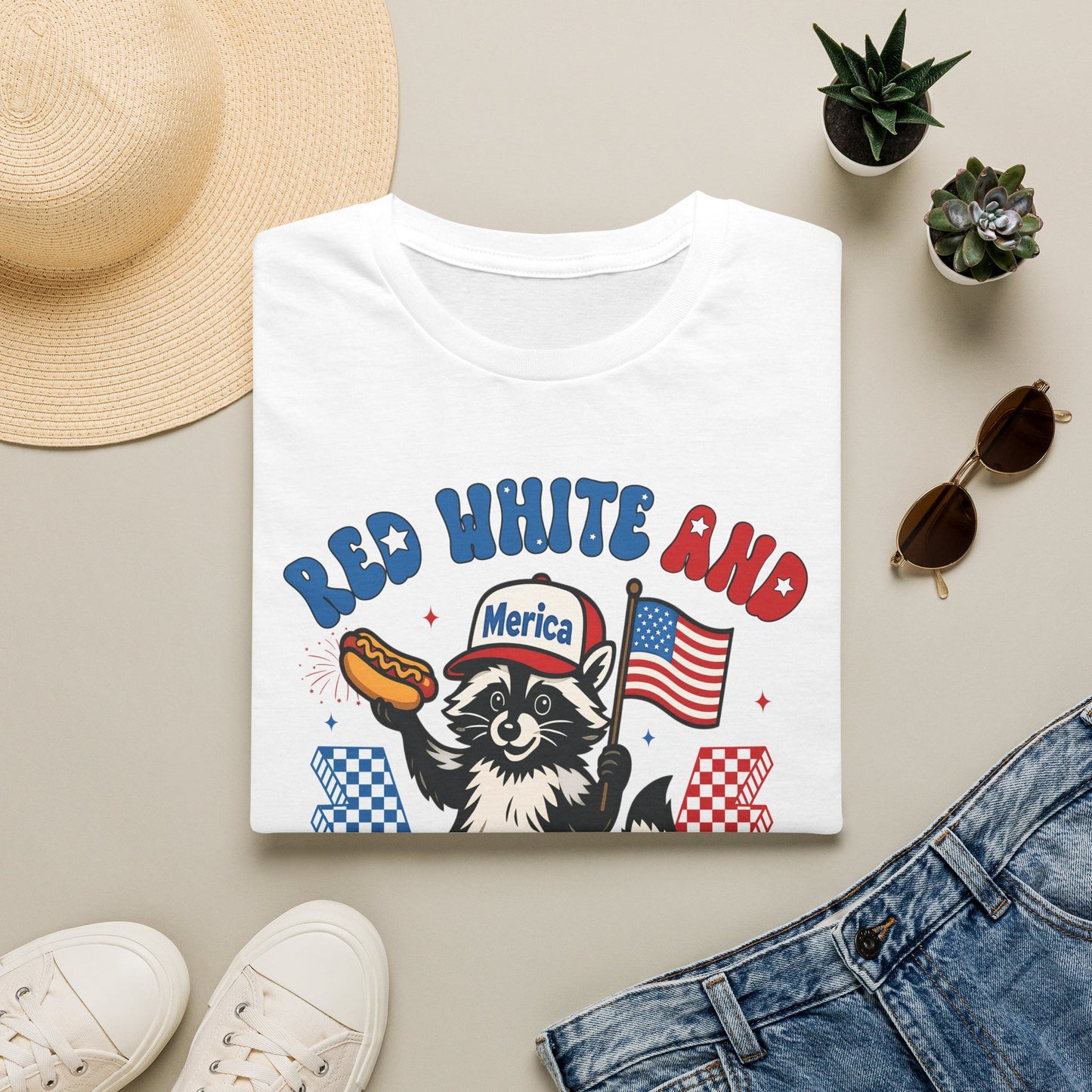 Red White and Feral T-Shirt — 'Merica Raccoon Patriotic Tee
