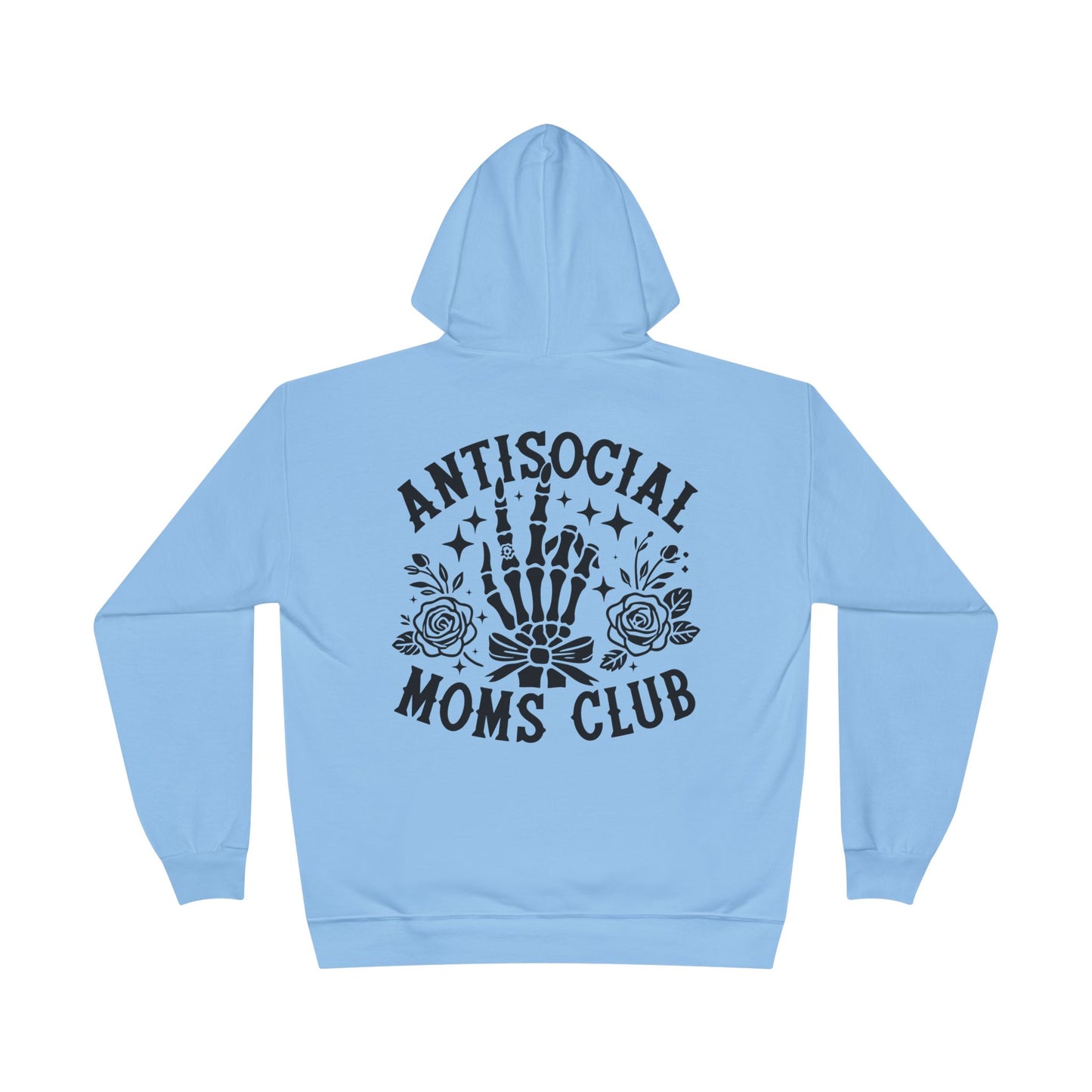 Antisocial Moms Club Hoodie — Skeletal Hand & Rose Graphic Pullover