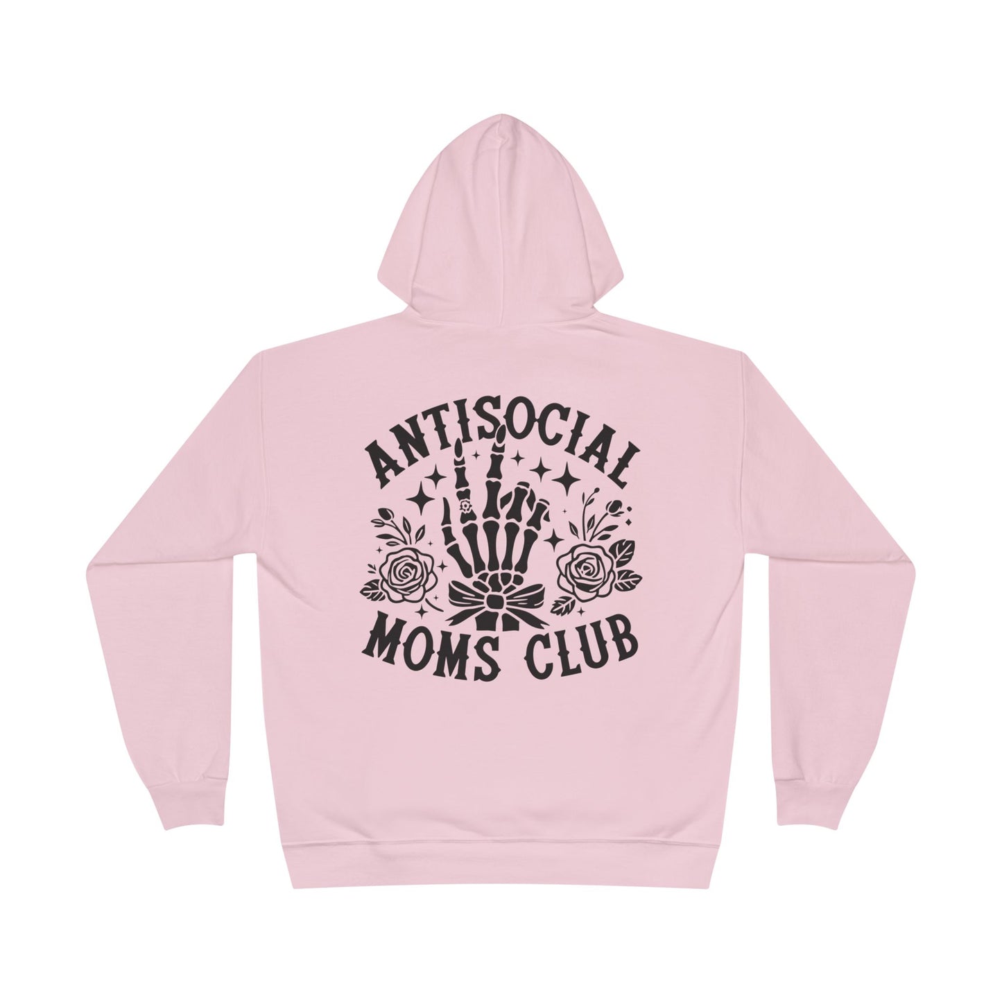 Antisocial Moms Club Hoodie — Skeletal Hand & Rose Graphic Pullover