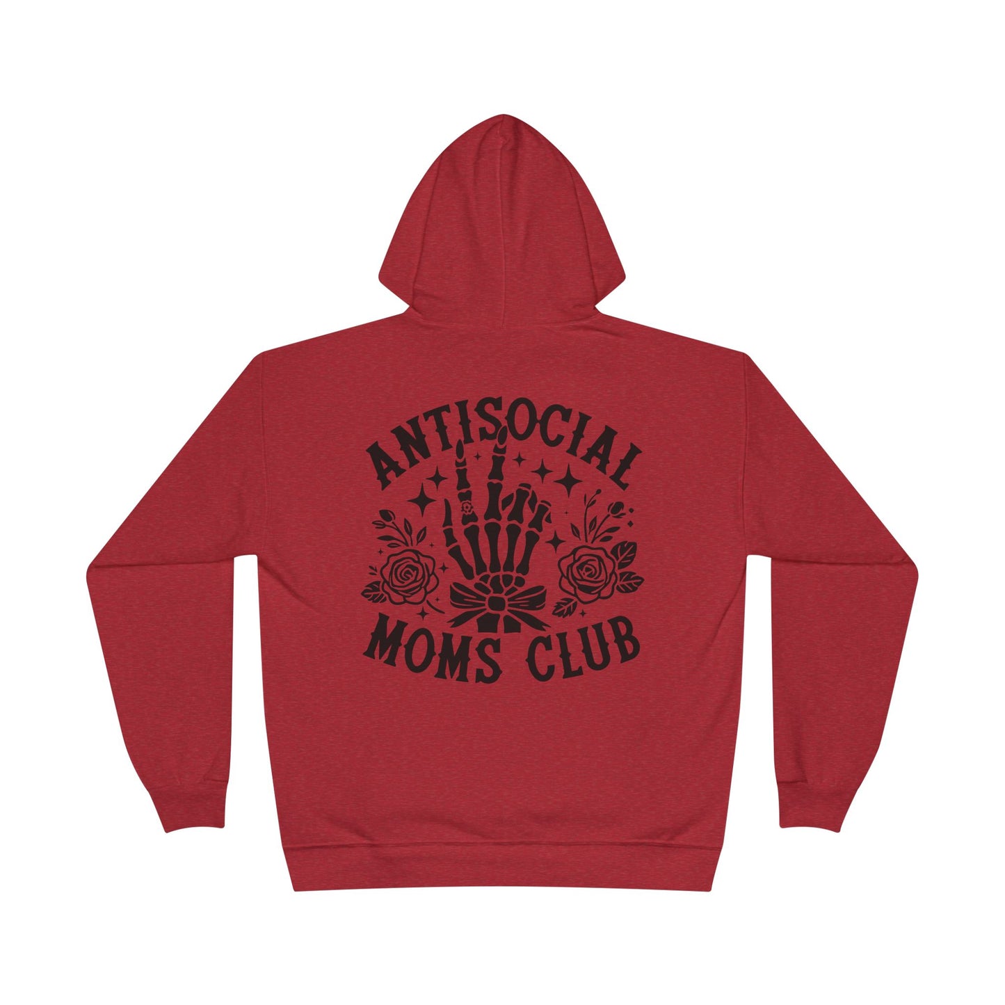 Antisocial Moms Club Hoodie — Skeletal Hand & Rose Graphic Pullover