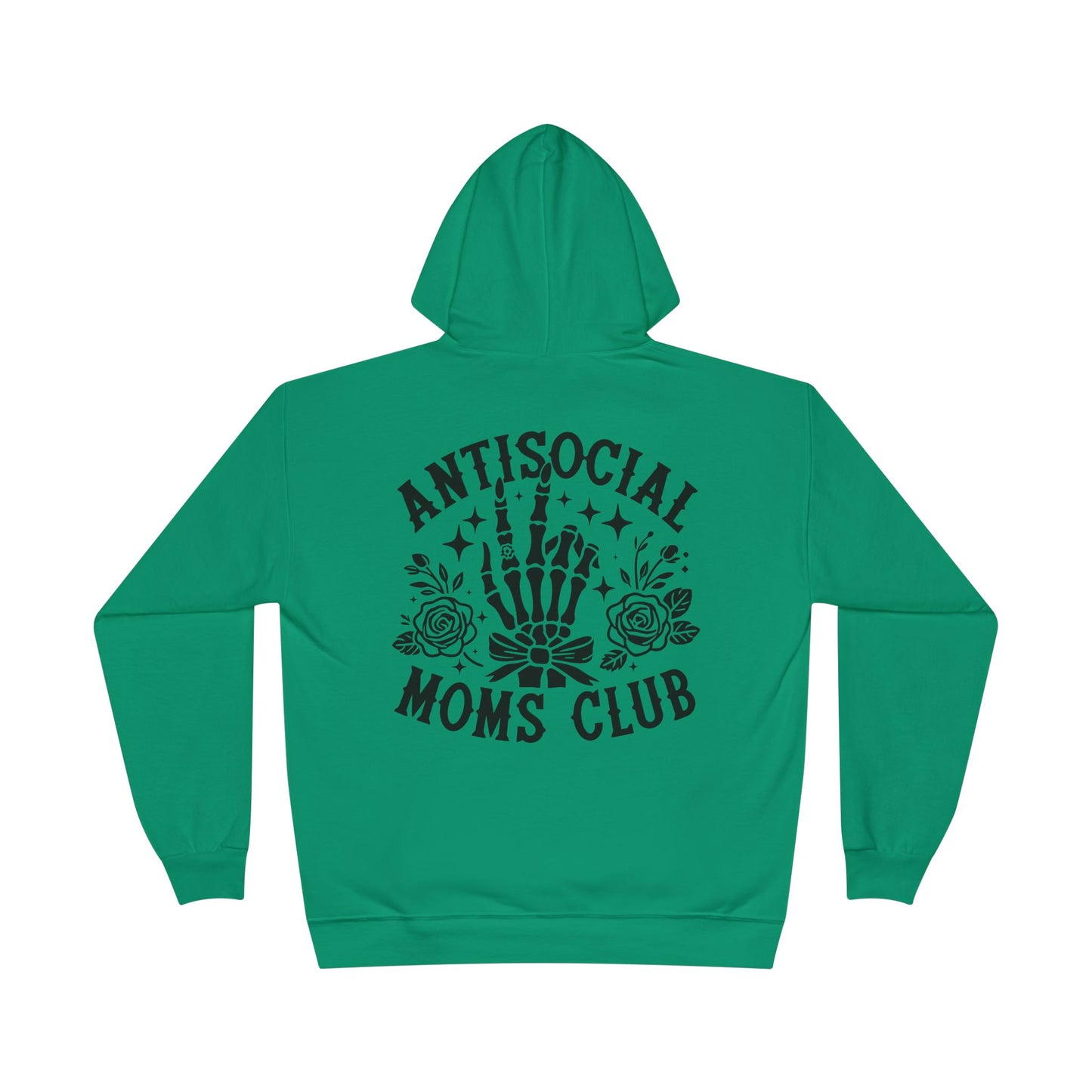 Antisocial Moms Club Hoodie — Skeletal Hand & Rose Graphic Pullover
