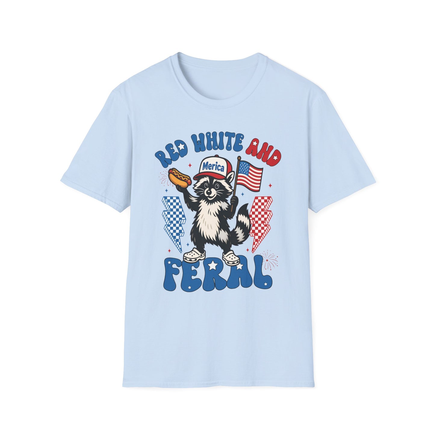 Red White and Feral T-Shirt — 'Merica Raccoon Patriotic Tee