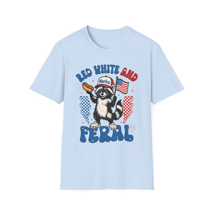Red White and Feral T-Shirt — 'Merica Raccoon Patriotic Tee