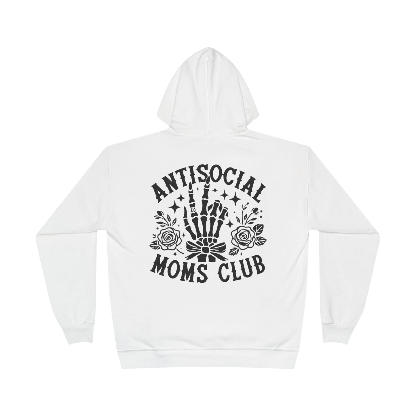 Antisocial Moms Club Hoodie — Skeletal Hand & Rose Graphic Pullover