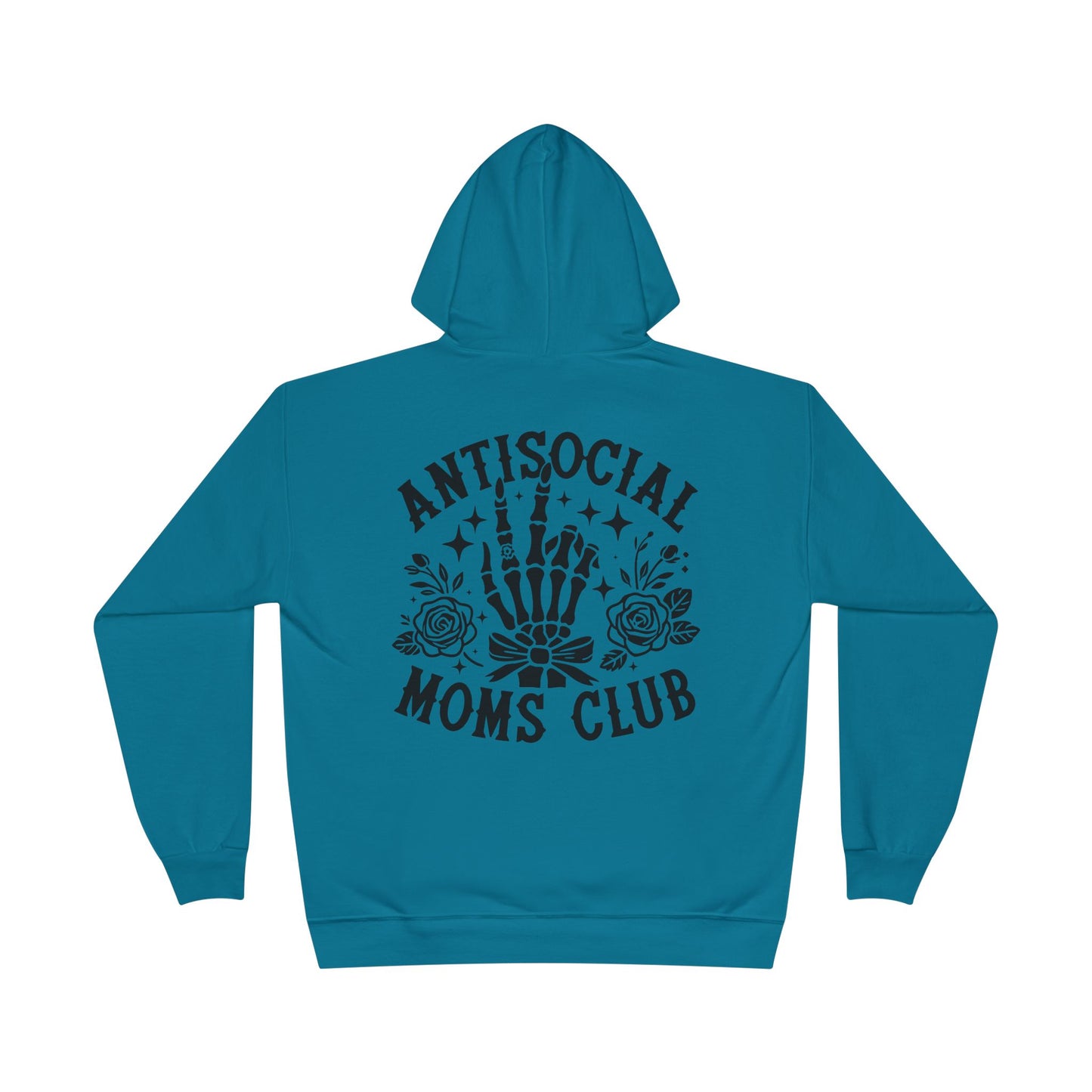Antisocial Moms Club Hoodie — Skeletal Hand & Rose Graphic Pullover