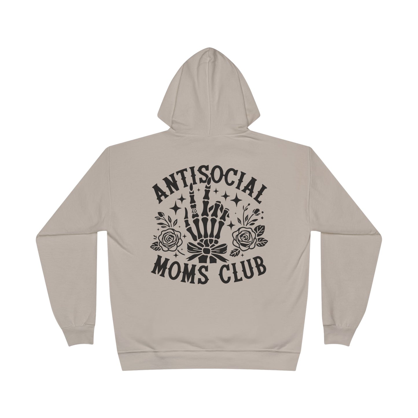 Antisocial Moms Club Hoodie — Skeletal Hand & Rose Graphic Pullover